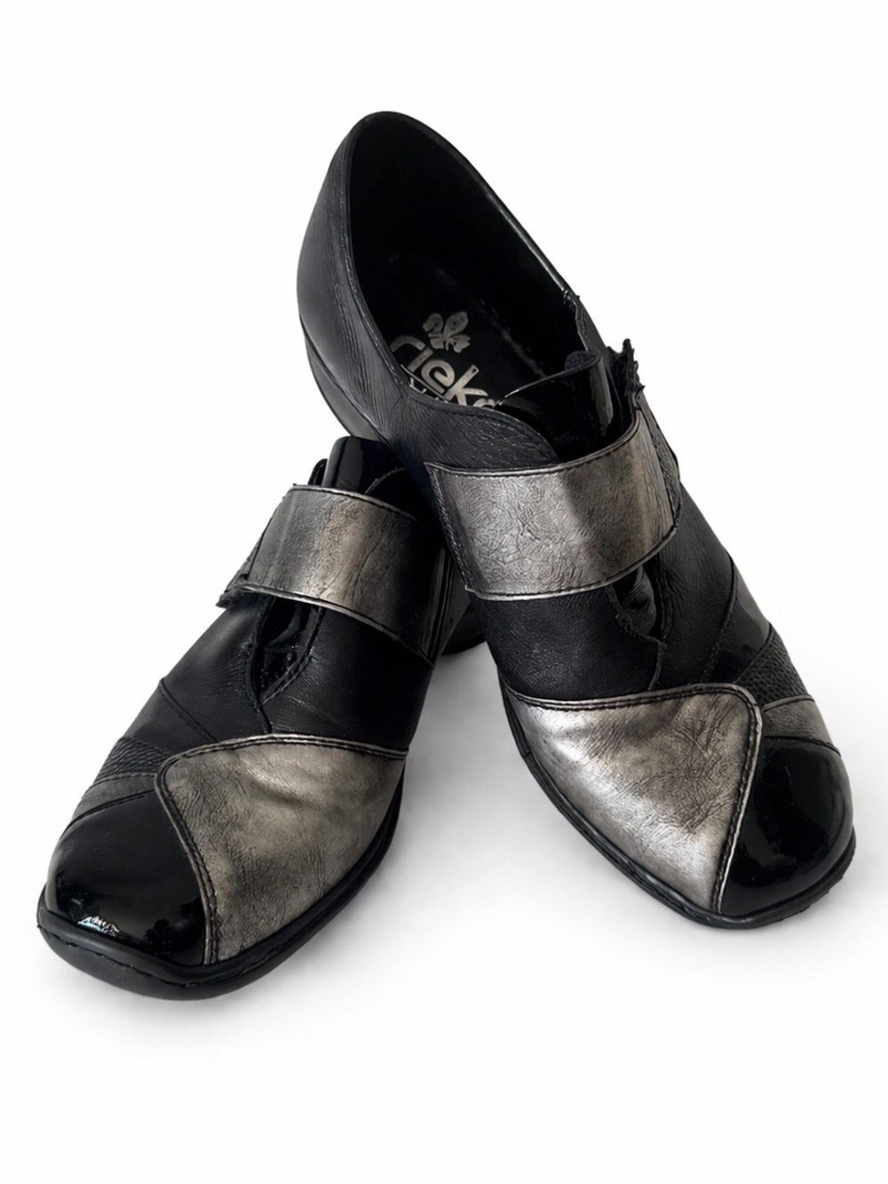 Rieker Antistress Leather Mary Jane Comfort Shoes Black Silver EU 38 US 7.5-8